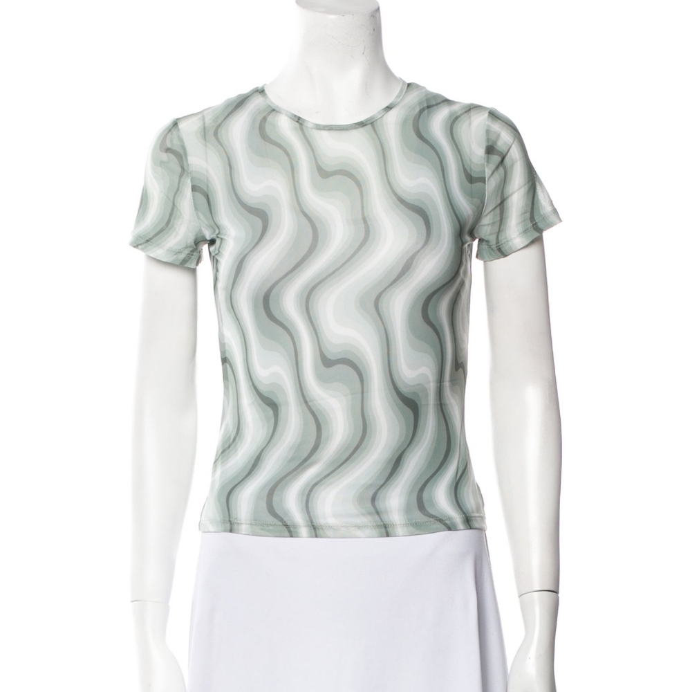 Revolve Miaou green abstract print double layer mini tee mesh crop top  l swerve
